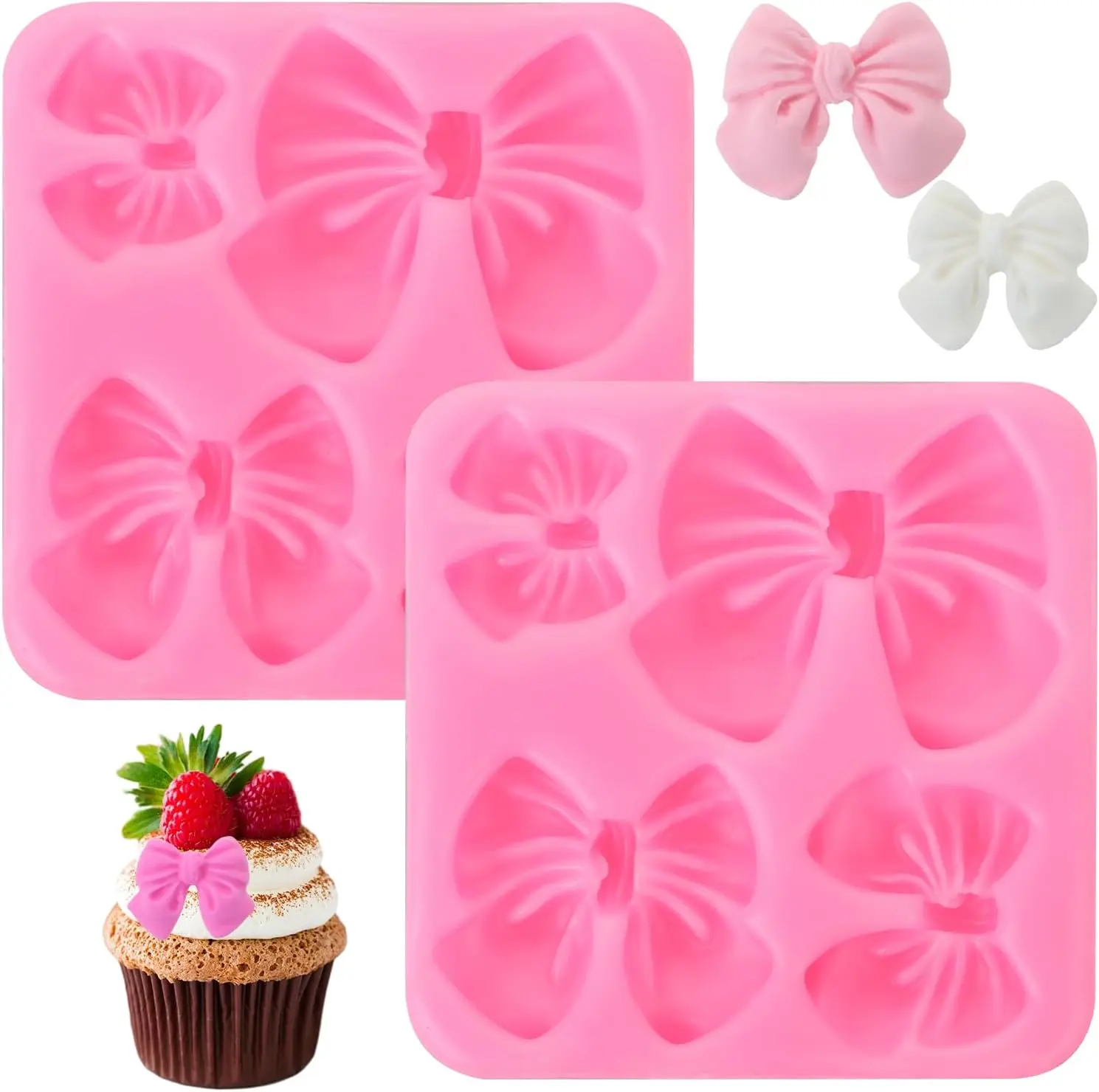 Bow Chocolate Mold, 2 Pack Bow Silicone Mold Chocolate Molds Silicone Cake Pop Molds Fondant Molds Rice Krispies Treats Mold for Wedding Birthday Party Dessert Cake Supplies Baking DIY