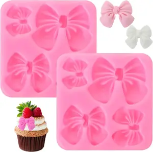 Bow Chocolate Mold, 2 Pack Bow Silicone Mold Chocolate Molds Silicone Cake Pop Molds Fondant Molds Rice Krispies Treats Mold for Wedding Birthday Party Dessert Cake Supplies Baking DIY