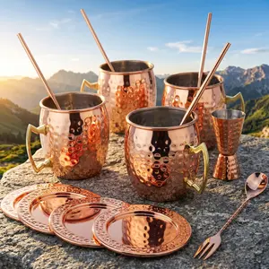 15-Piece Portable Moscow Mule Mug Set, Hammered Rose Gold Copper Cocktail Kit with Complete Accessories, Lightweight Shatter-Resistant Tumblers for Hiking Backpacking