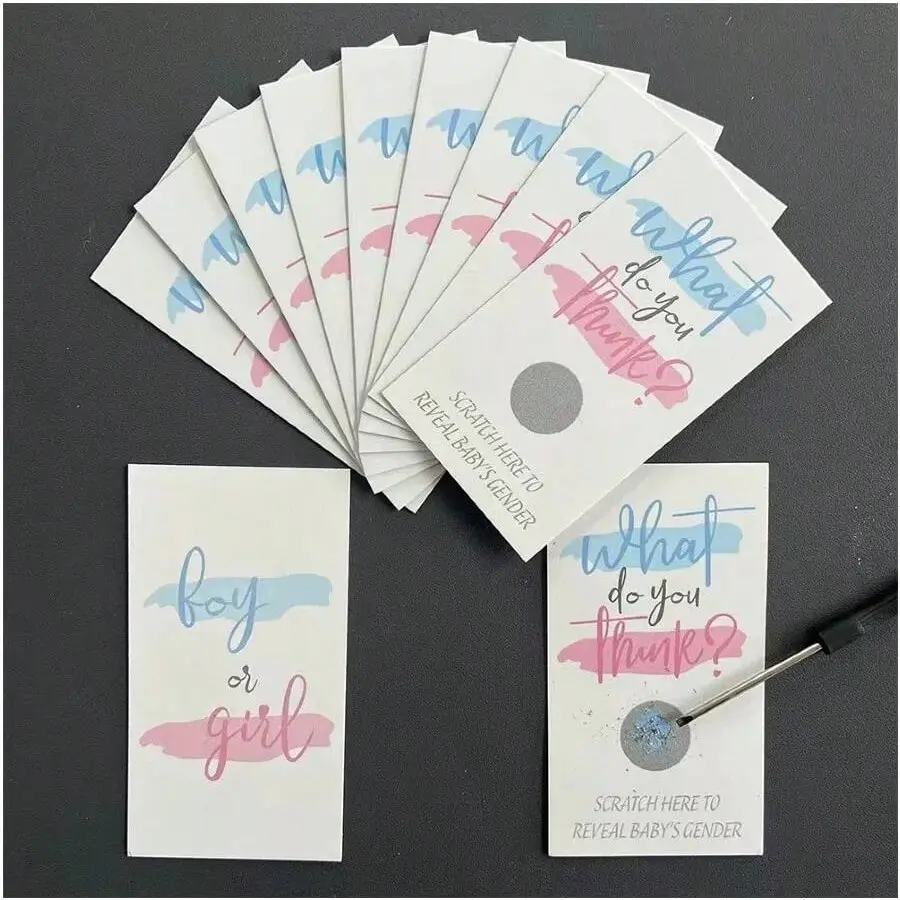 Gender Reveal Scratch-Off Cards (1 Pack - 10 Pcs), Bb Shower Party Game with and Blue Reveals, Party Table Game, Perfect for Interactive Parties, Interactive Fun