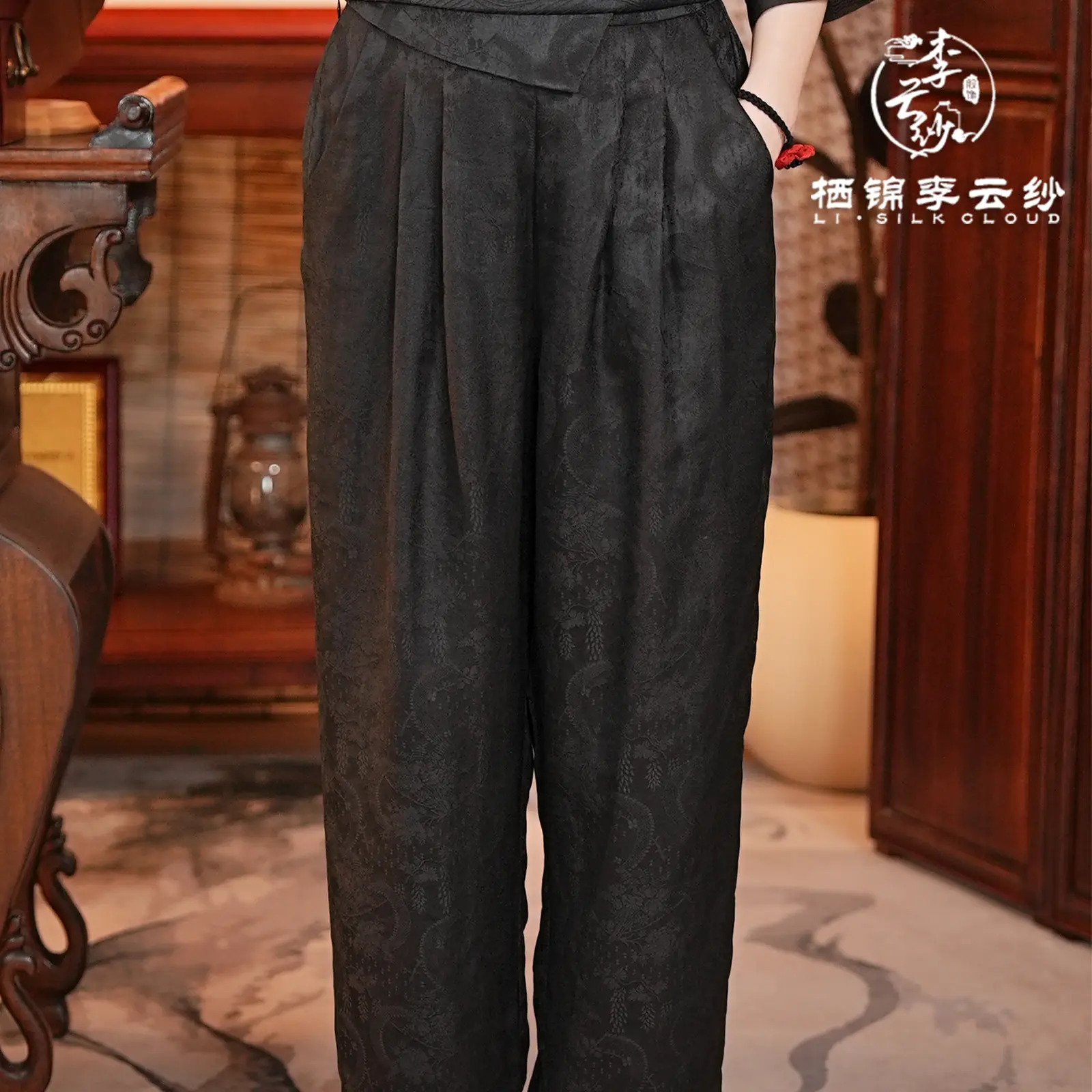Guangdong Black Pearl Gambiered Guangdong Gauze xiangyunsha  Pants | Heavyweight Silk Fabric | Drapey & Slimming, Wrinkle-Resistant Work Versatile Trousers