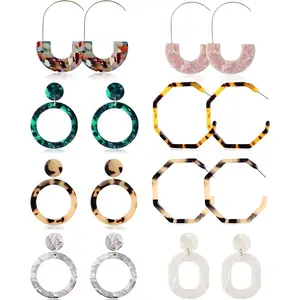FINREZIO 8 Pairs Colorful Vintage Tortoiseshell Acrylic Earrings Set for Women Men Stainless Steel Resin Hoop Earrings with Unique Shapes Durable Fashion Jewelry Set Ideal Gift for Birthday Holiday Vacation