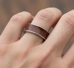 Wooden Silver Tungsten Wedding Band, Men's Engagement Ring, Rosewood Inlay Band, 8mm Wedding Ring, Special Gift Concave Ring, Mens Wood Ring