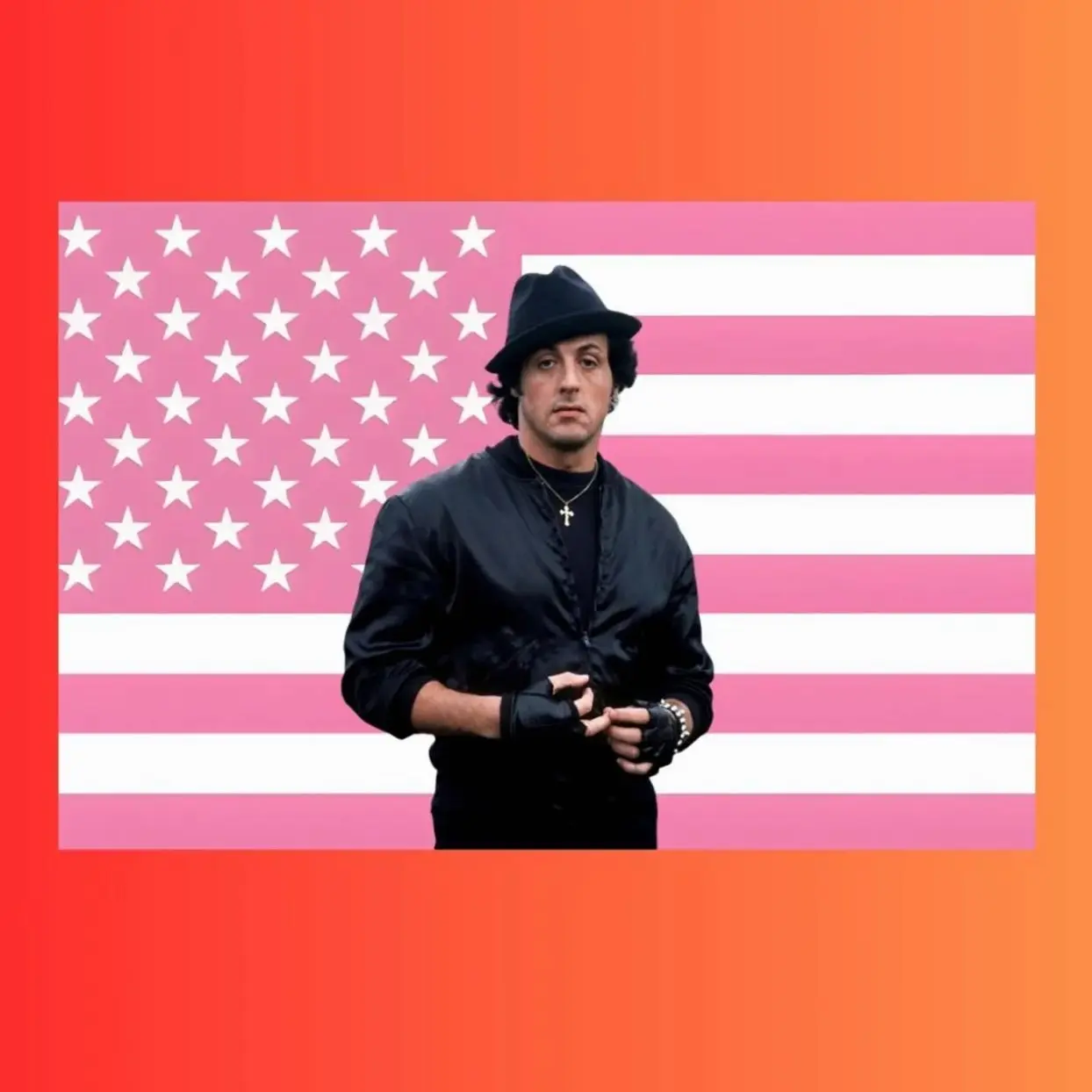Rocky Balboa Pink American Flag Tapestry | Sylvester Stallone Movie Wall Art | Boxing Icon Fan Decor | Bedroom Tapestry