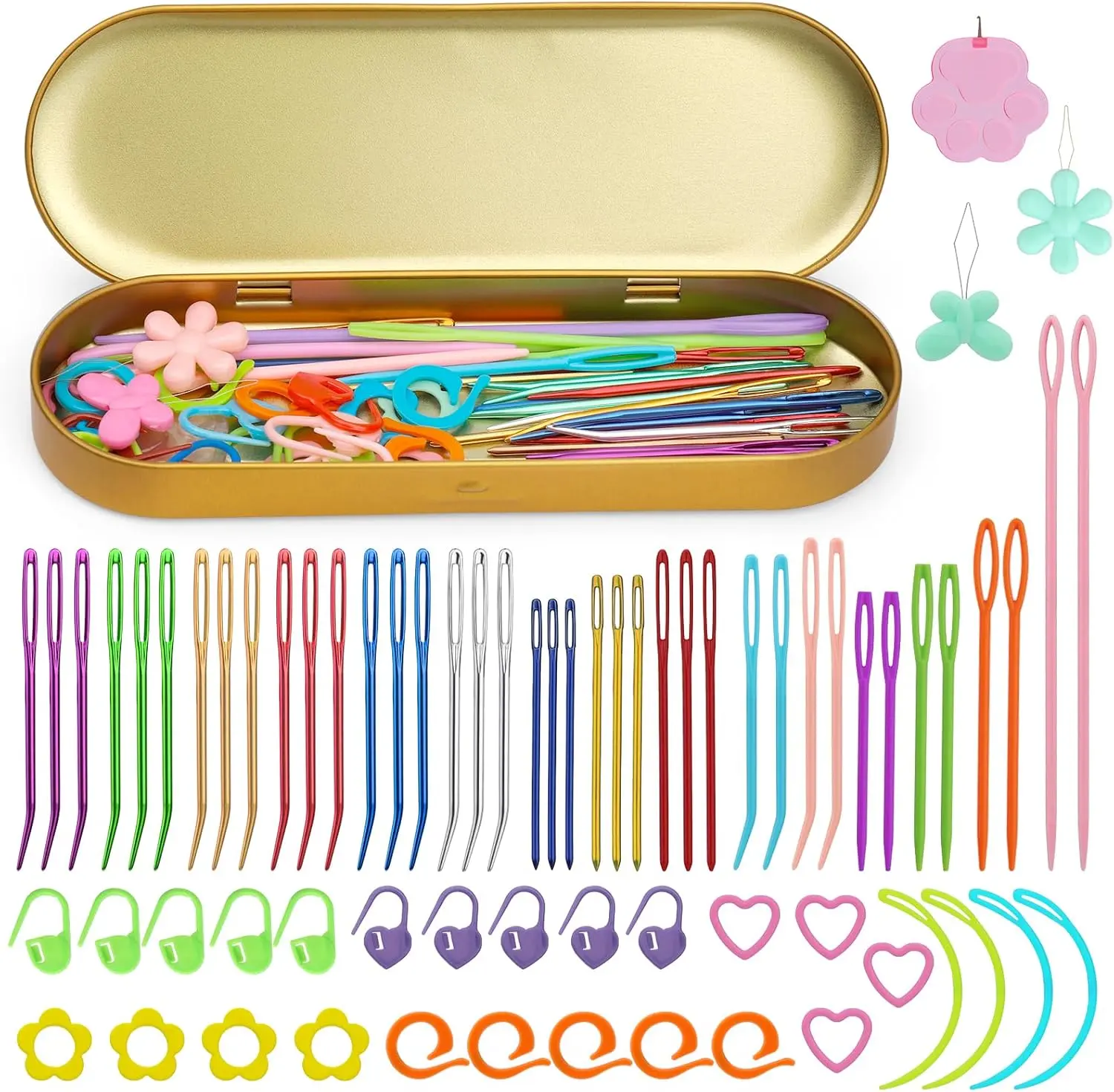 70pcs Functional Darning & Crochet Kit with 70 Count Yarn, Big Eye Blunt Needles, Bent Tapestry Knitting Plastic Sewing Weaving Threaders, Stitch Markers - Unisex Plastic/Metal Accessories for Adults' Crochet Crafting Projects