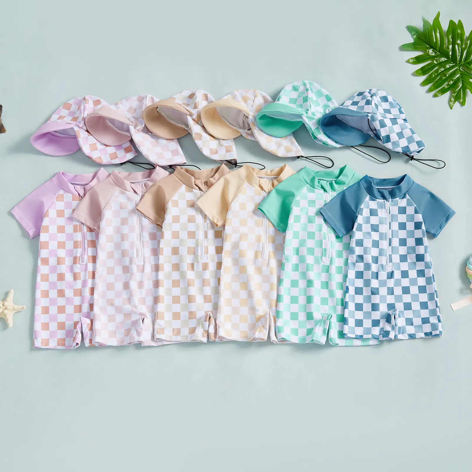 Baby Boy Girl Swimsuit Short Sleeve Rash Guard Zipper Swimwear Toddler Bathing Suit Infant Beach Outfits