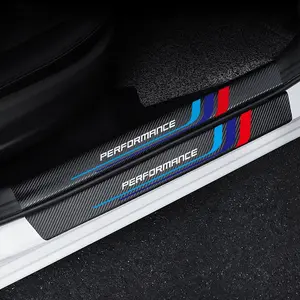 Universal 4pcs Carbon Fiber Texture Door Sill Protector Strips Set, Anti-Scratch Durable, Non-Slip Threshold Decorative Strip, Car Accessories