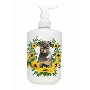 212 MAIN Ceramic Rottweiler Soap Dispenser - 7" Tall, Colorful Art Pump, Ceramic Body, for Bathroom, Kitchen Home Supplies