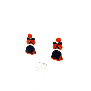 Orange and Navy Beaded Uniform Drop Earring