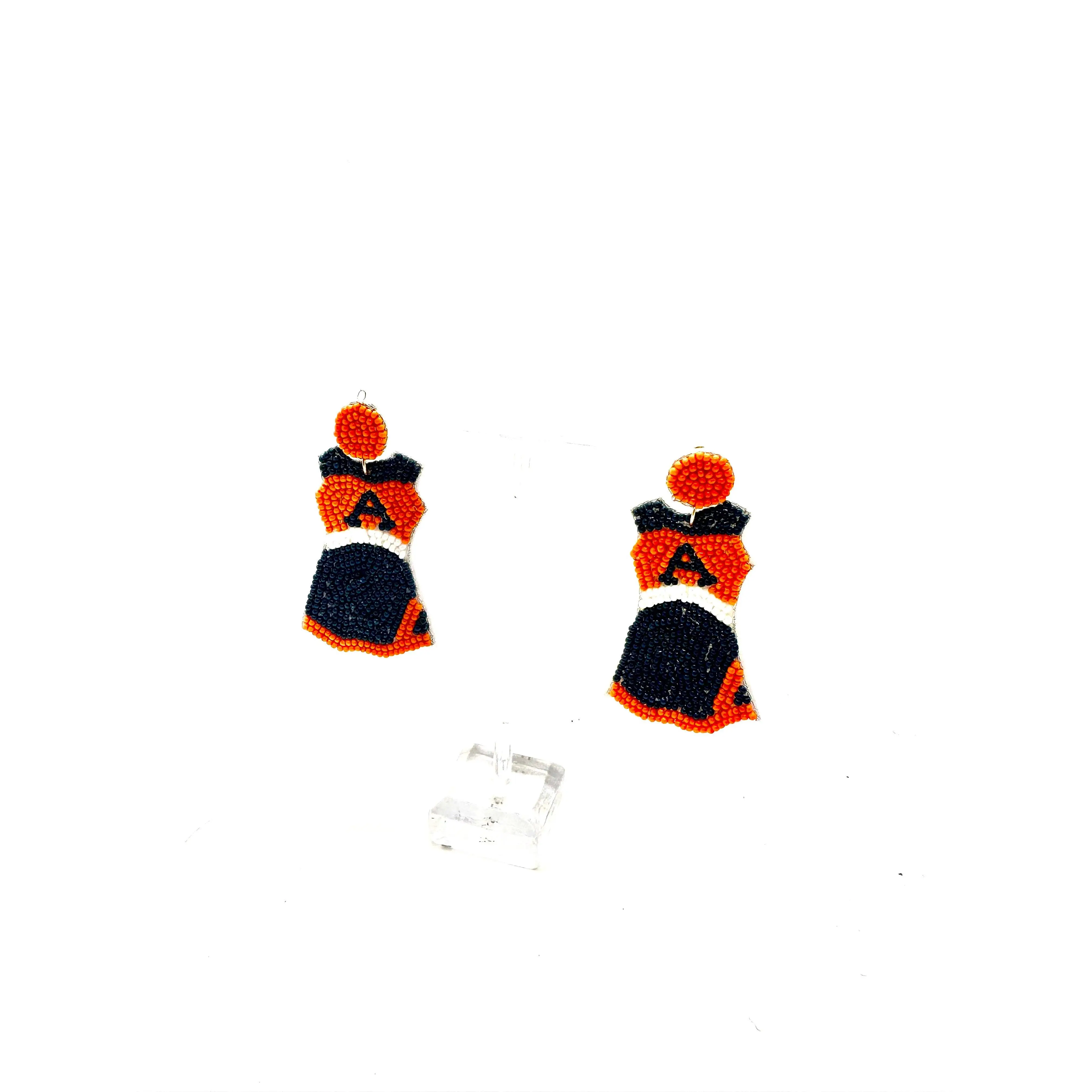 Orange and Navy Beaded Uniform Drop Earring