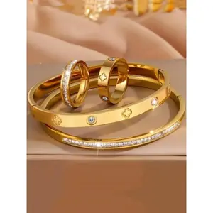 Elegant Stainless Steel Bracelet Ring Set, 4-Piece Luxury Daily Wear Jewelry, Perfect Gift for Work Commuting or Friend Gatherings