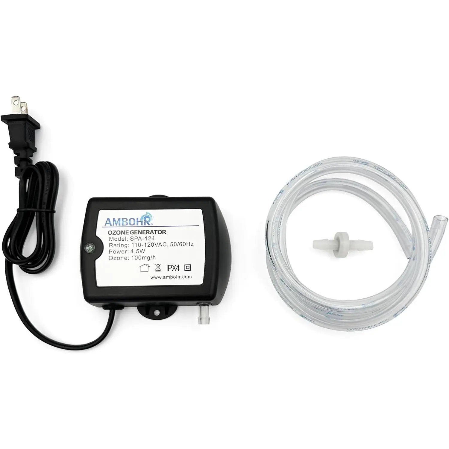 Cold  Ozone Generator Ambohr -124, 100mg/h Efficient Output Ozone Machine, Ozone Generator with Check Valve & PVC Hose for Cold , Ice Bath and Hot Tub