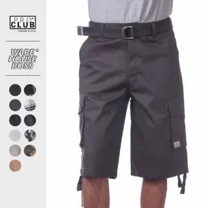 PROCLUB Men's Heavyweight Twill Cargo Shorts with Belts PRO CLUB 6 Pockets Shorts Casual Relaxed Fit Multi Colors Hip Hop Harem