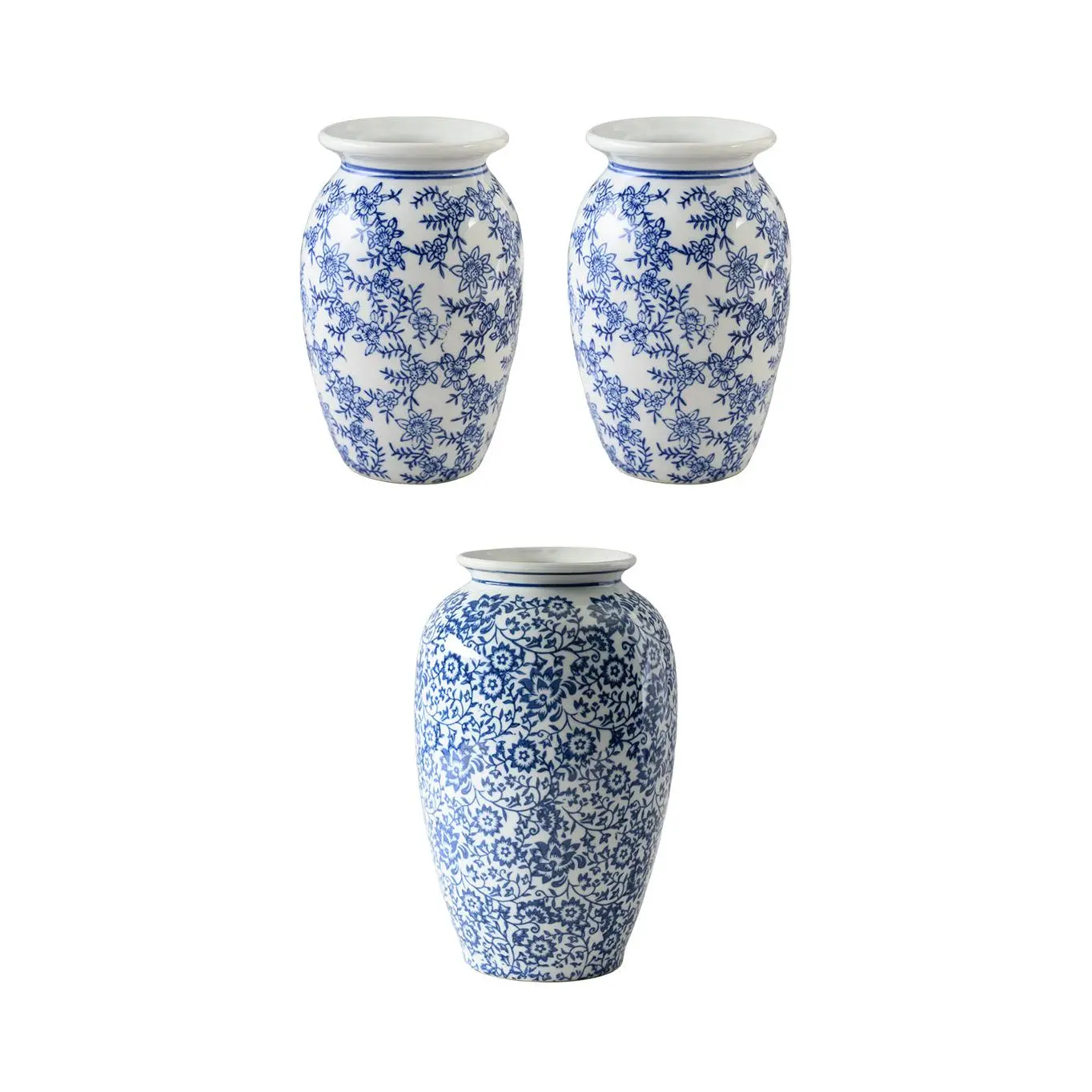 Bundle: Ming Blossom Blue/White Ceramic Vases (Medium - Pack of 2, Large - Pack of 1)