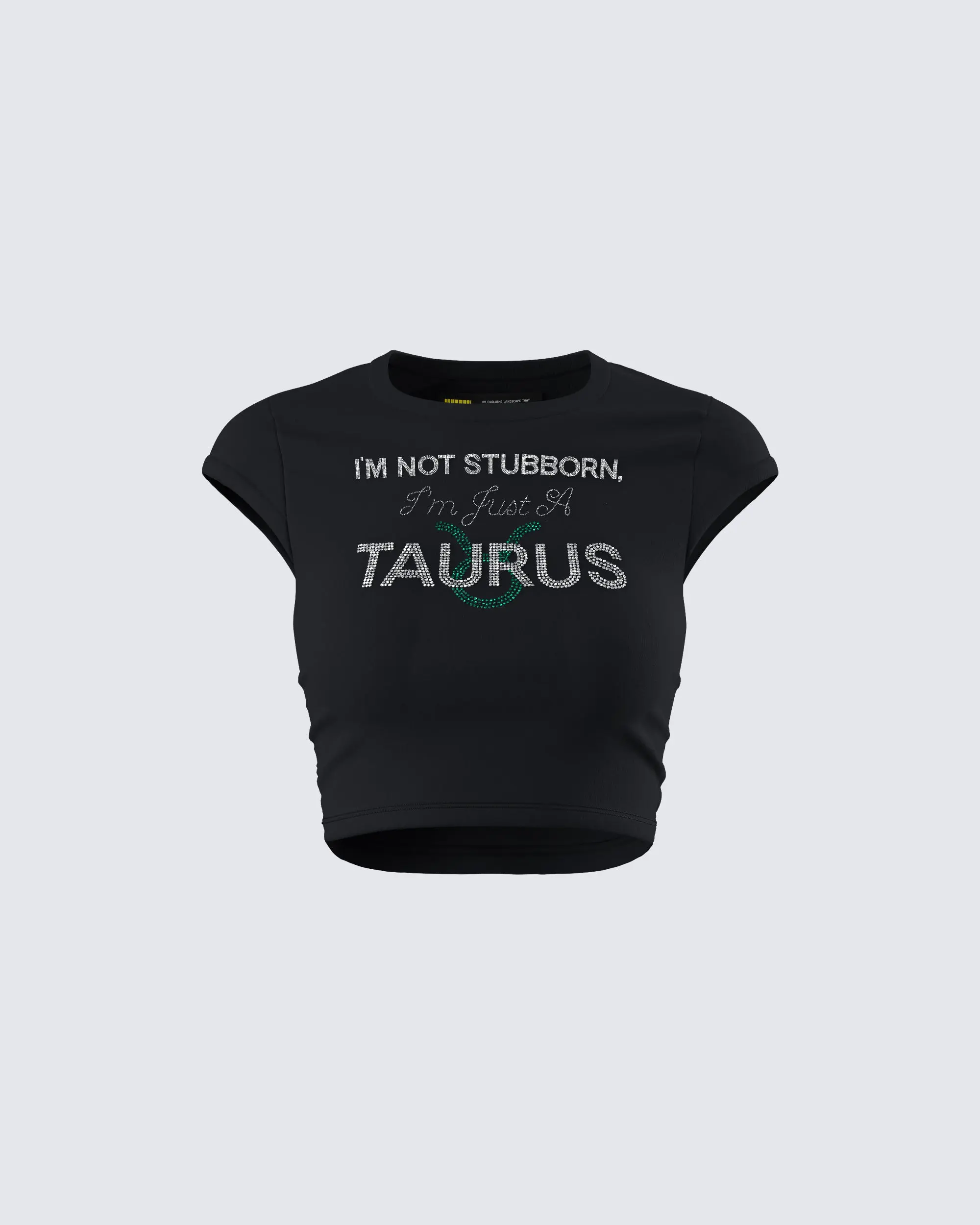 Casual Cropped T-Shirt for Women, Polyester Cotton Blend with Cap Sleeves and Rhinestone Zodiac Graphic, Fit