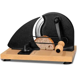 Manual Bread Slicer for Homemade Sourdough Bread Thickness Bread with Hand Crank, Slicing Guide, Line, Stainless Blade & Suction Cups, for Perfect Even Slices (Black)