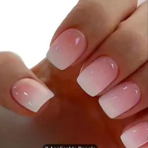 24pcs Glossy Short Square Fake Nails, Tender Pink Gradient Press On Nails, Solid Color False Nails For Women Girls Daily Wear Nail Art Nail Care Nail Polish Polish Salon Cutics Manicure Cosmetic