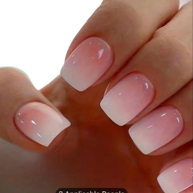 24pcs Glossy Short Square Fake Nails, Tender Pink Gradient Press On Nails, Solid Color False Nails For Women Girls Daily Wear Nail Art Nail Care Nail Polish Polish Salon Cutics Manicure Cosmetic