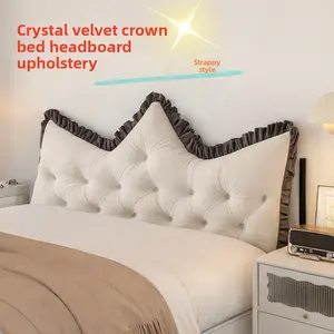 Princess-Style Large Soft Pillow with Fixed Straps Waist-Protecting Headboard Cushion for Student Dormitories Multi-Use Sofa Backrest Cushion Crystal Velvet Crown Bed Headboard Upholstery Strappy Style