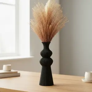 Black Vase, Home Decorative Vase, Matte Simple Boho Vase for Pampas Grass, Soothingly Textured Pampas Grass Vase, Flower Vase for Pampas Grass, Home, Living Room, Dining Table, Farmhouse, Office Decor, Bedroom, Table, and Kitchen Shelf
