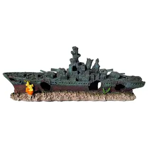 Aquarium Resin Sunken Pirate Ship Multifunction Creative Warship Wreckage Wear Resist Shipwreck Decorations for Fish Tank Cave Decor Accessories
