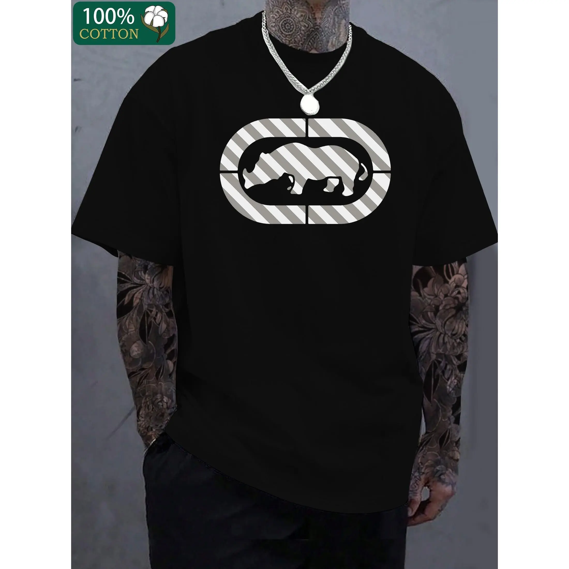 (Loai style), graphic print, fine 200g thick cotton T-shirt, men's fashion casual cotton T-shirt, short-sleeved round neck T-shirt
