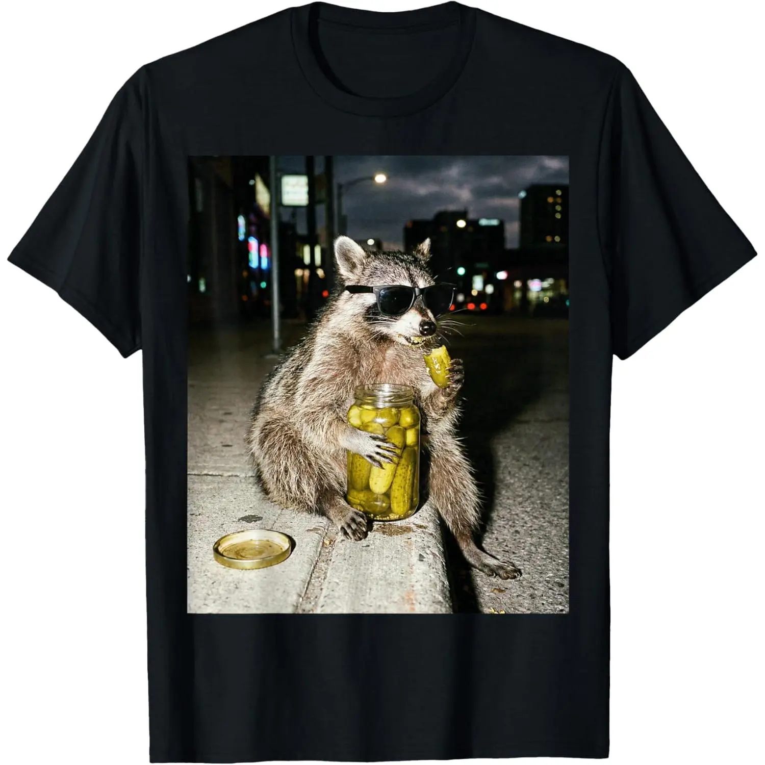Funny Raccoon Eating Pickles Meme Men Women T-Shirt