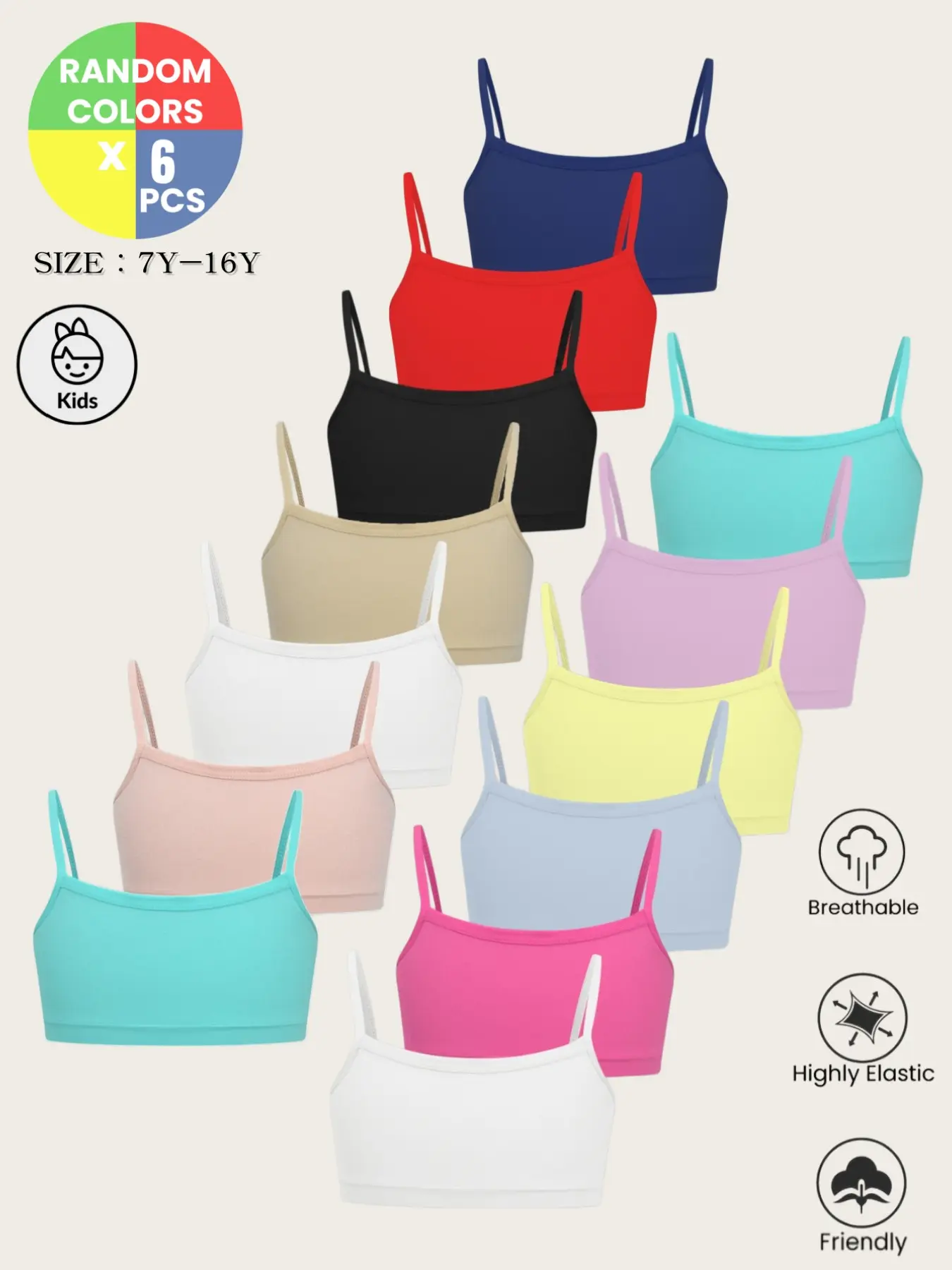 2/6/8/12 Pack Girls' Cute Soft Breathable Training Bra Tank Top, Teen Bralette, Random Colors, All-Season Sports & Daily Wear