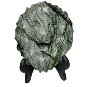 6.5in Jasper Lion Crystal Carving with Stand