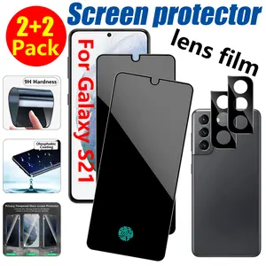 [2+2 Pack] Privacy Screen Protector and Camera Lens for Samsung Galaxy S21 5g 6.2 Inch Tempered Glass Saver, Full Coverage, 9H Hardness HD Anti-spy, Compatible Cases