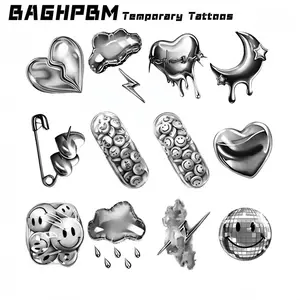 BAGHPBM Temporary Tattoos,A set of 12 3D-designed, trendy, and unique patchwork mini-tattoo arm wraps—waterproof tattoo stickers for men and women