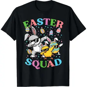 100% Premium Cotton graphic tees Easter Squad Bunny Egg Chick Dab Crew Matching Men Women T-Shirt