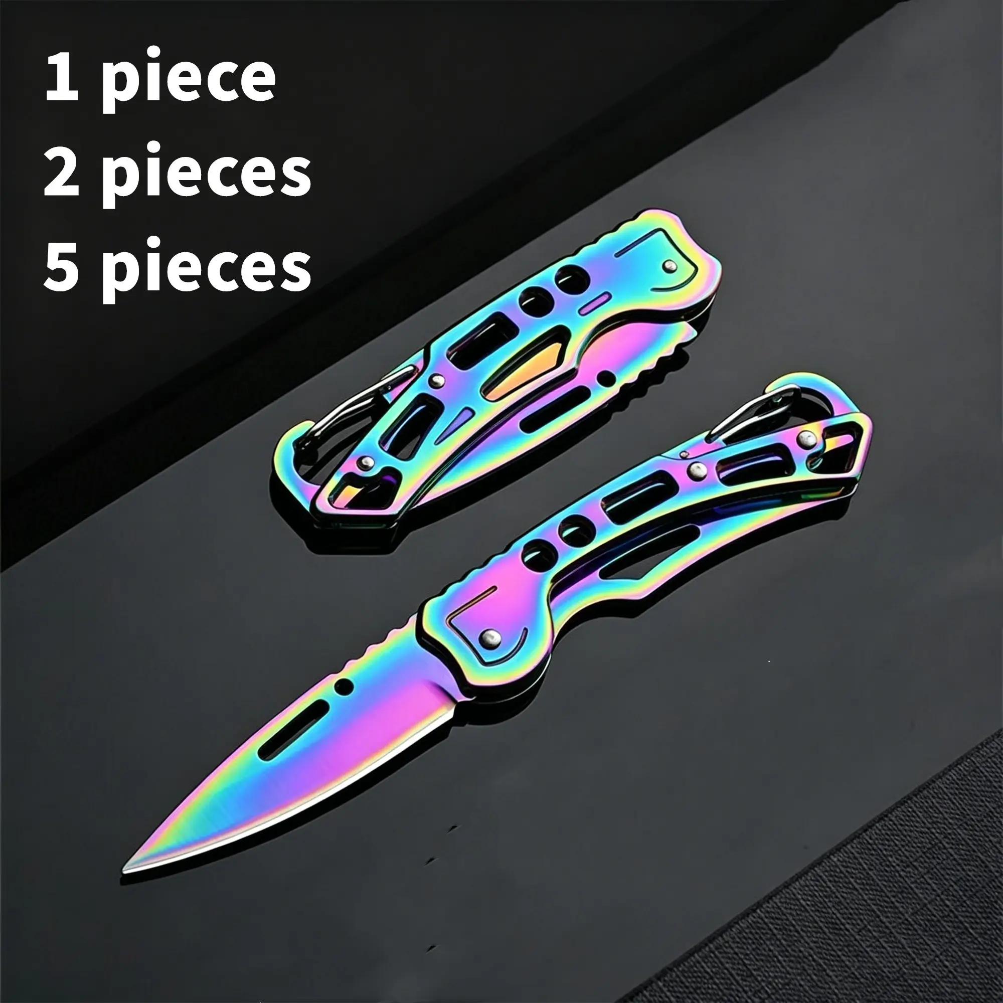 Colorful Titanium Edc Folding Knife, Stainless Steel Sharp Blade, Keychain Portable Outdoor Camping Tool, Compact Survival Knife, Camping Portable Knives, Survival Tools