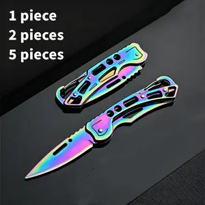 Colorful Titanium Edc Folding Knife, Stainless Steel Sharp Blade, Keychain Portable Outdoor Camping Tool, Compact Survival Knife