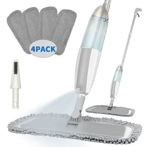 PHANCIR Microfiber Spray Mop for Floor Cleaning with 4 Washable Pads Hardwood Floor Mop Grey Iron 360° Rotating Head 420ml Spray Bottle Non Slip Sweat Proof