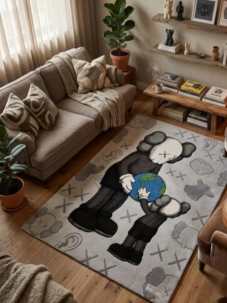 Grey KAWS Inspired DOORMAT, Pop Art Abstract Carpet, Grey Hypebeast Decor