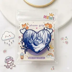 Cool Anime Boy Heart Phone Grip Holder Manga Style Griptok Stand Aesthetic Blue Cartoon Phone Accessories Gift for Him Her Teen