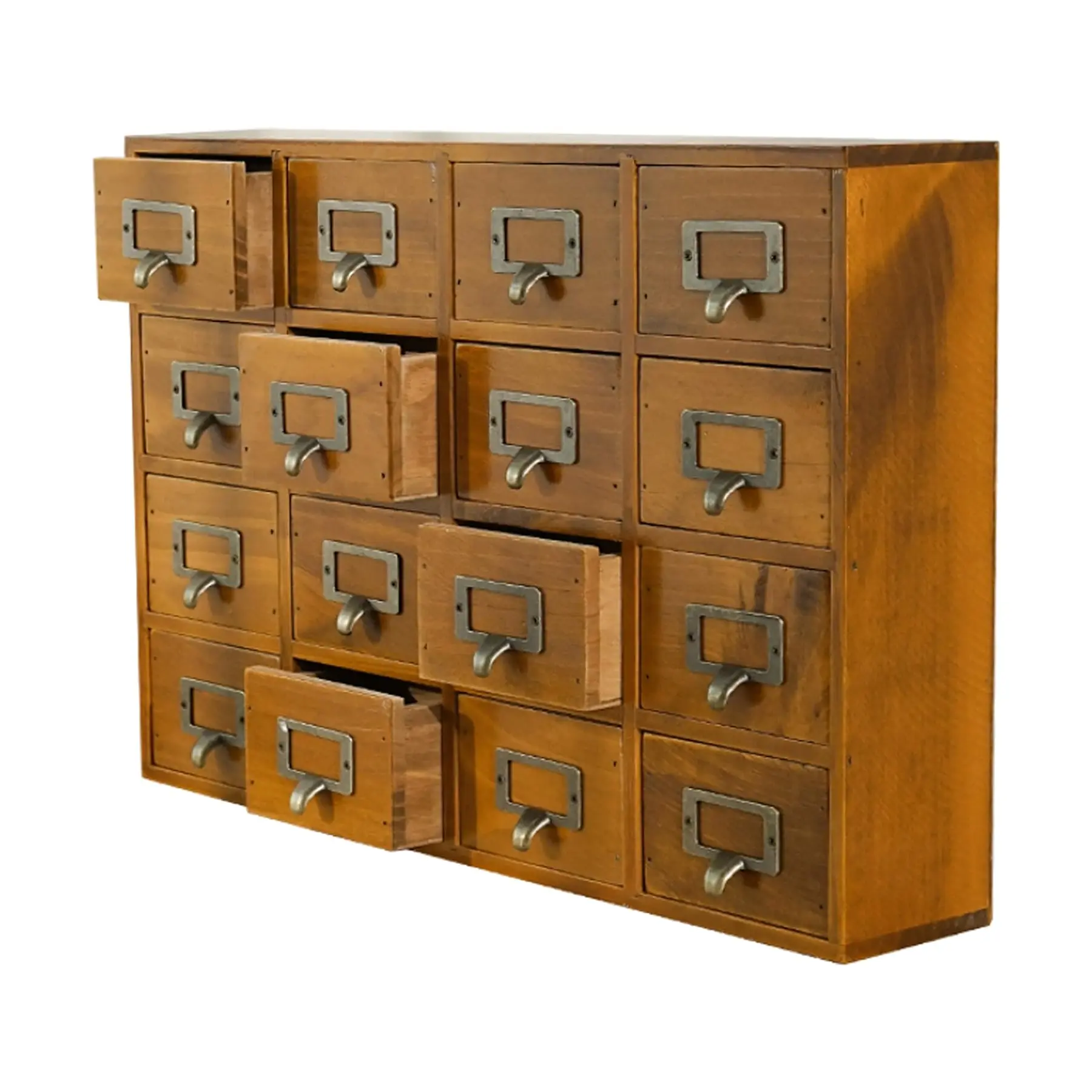 Wooden Card Catalog Storage Cabinet - 16-Drawer Compact Office Supplies Organizer with Antique Flair for Home Office Desk & Countertop, Craft Materials & Coffee Pods