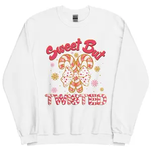 Sweet But Twisted Christmas Lover's Sweatshirt for Women - Classic Fit, Pre-Shrunk, Soft Feel, Athletic Rib Knit Collar wizard school coquette bow Womenswear Hoodie Comfort Tops Sweater Polyester