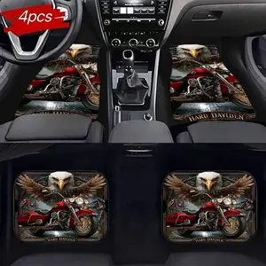 4pcs Harley Davidson Eagle Wing Motorcycle Floor Mat Set, Anti-Slip & Durable, Unique Car Decor for Motorcycle Lovers, Enhance Driving Experience