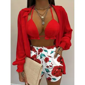 Sexy Three Piece Set Women Beach Shorts Fashion Comfortable Spring Summer Swimwear Perfect For Vacation Pool And Seaside