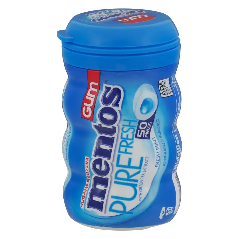 Mentos Pure Fresh Sugar-Free Fat-Free Chewing Gum, Fresh Mint Flavor, Pocket Pack Snack, 50 Pieces, On-The-Go Freshness, Breath Minty Option