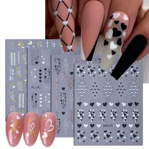 4pcs Valentine's Day Nail Art Stickers Set, Nail Art Supplies, Nail Sticker Template Sheet, 3D Heart Line Design, Elegant Simple Style, Perfect for Women & Girls, Holiday Decoration