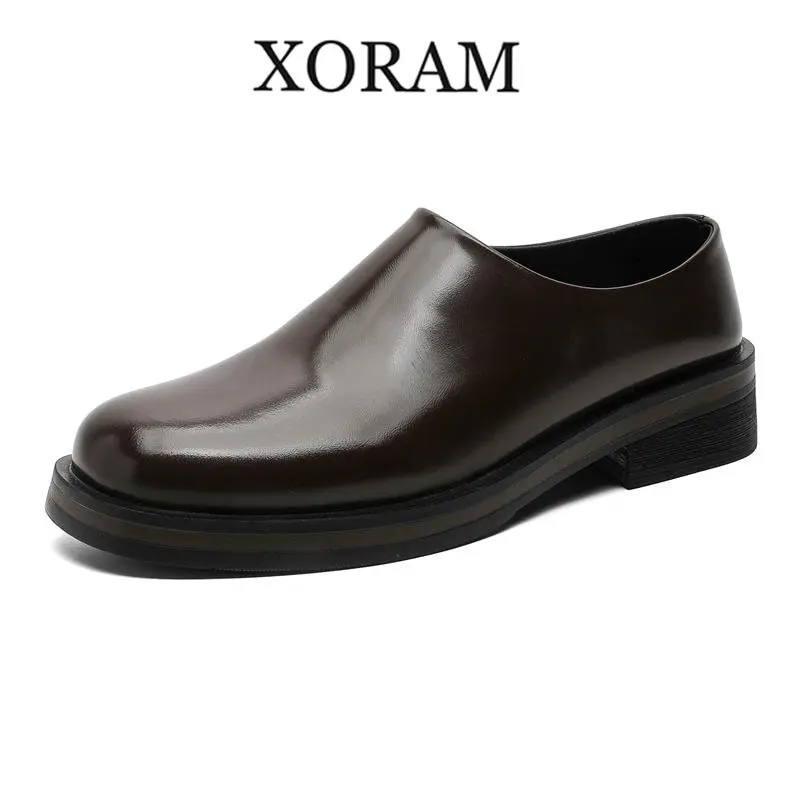XORAM Men's Leather Footbed Clogs, Backless Slip-On Mules with a Thick Sole, Casual Outdoor Walking Shoes for Summer Commuters, Footwear