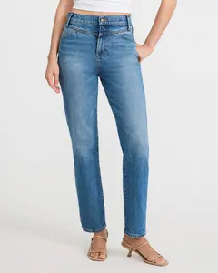 Express High Waisted Medium Wash Seamed Straight Ankle Jeans