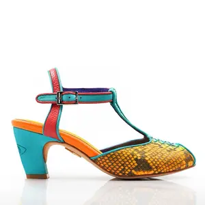 Altura Sie7e Amatista T-Strap Heel - Colorful Snake Print Design with Adjustable Buckle Closure for Comfortable Wear