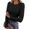 ANRABESS Women Long Sleeve Crewneck Rib Knit Slim Fit Shirts Basic Tee Tops 2026 Casual T-Shirt Going Out Workout Outfits Womenswear Knitwear Black Tshirt