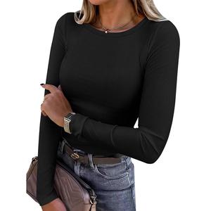 ANRABESS Women Long Sleeve Crewneck Rib Knit Slim Fit Shirts Basic Tee Tops 2025 Casual T-Shirt Going Out Workout Outfits Womenswear Knitwear