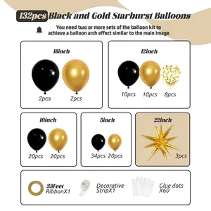 Black Gold Balloon Garland Arch Kit, Black Gold Confetti Latex Balloons in 5 10 12 18 Inch for Graduation 2026, New Year, Anniversary, Luxury Birthday Party Backdrop Decor