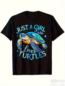 Men's & Women's Sea Turtle Graphic T-Shirt - Just a Who Loves Turtles Shirt - Soft Breathable 220GSM Pure Cotton Retro Casual Tee for Marine Life Lovers, Unisex S-XXXL Sizes, Machine Washable Turtle Lover Shirt